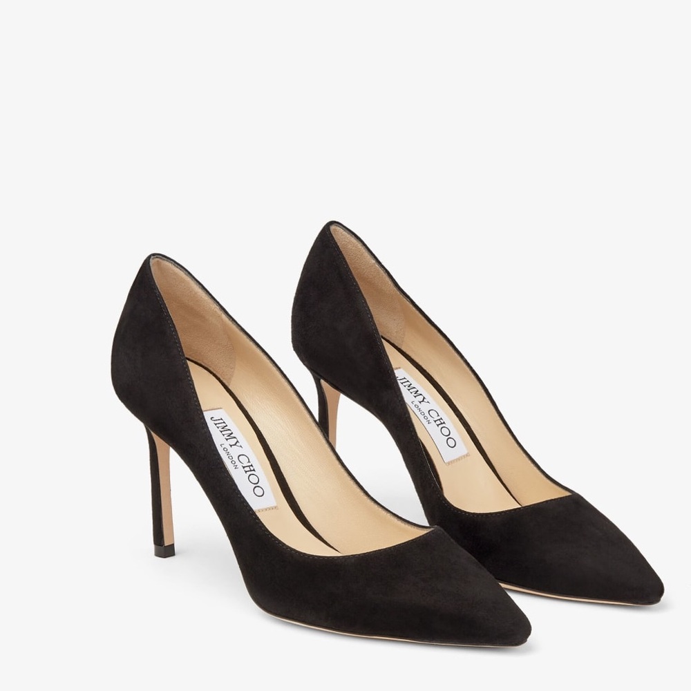 Jimmy Choo Black Romy 85 Black Suede Pointed Pumps